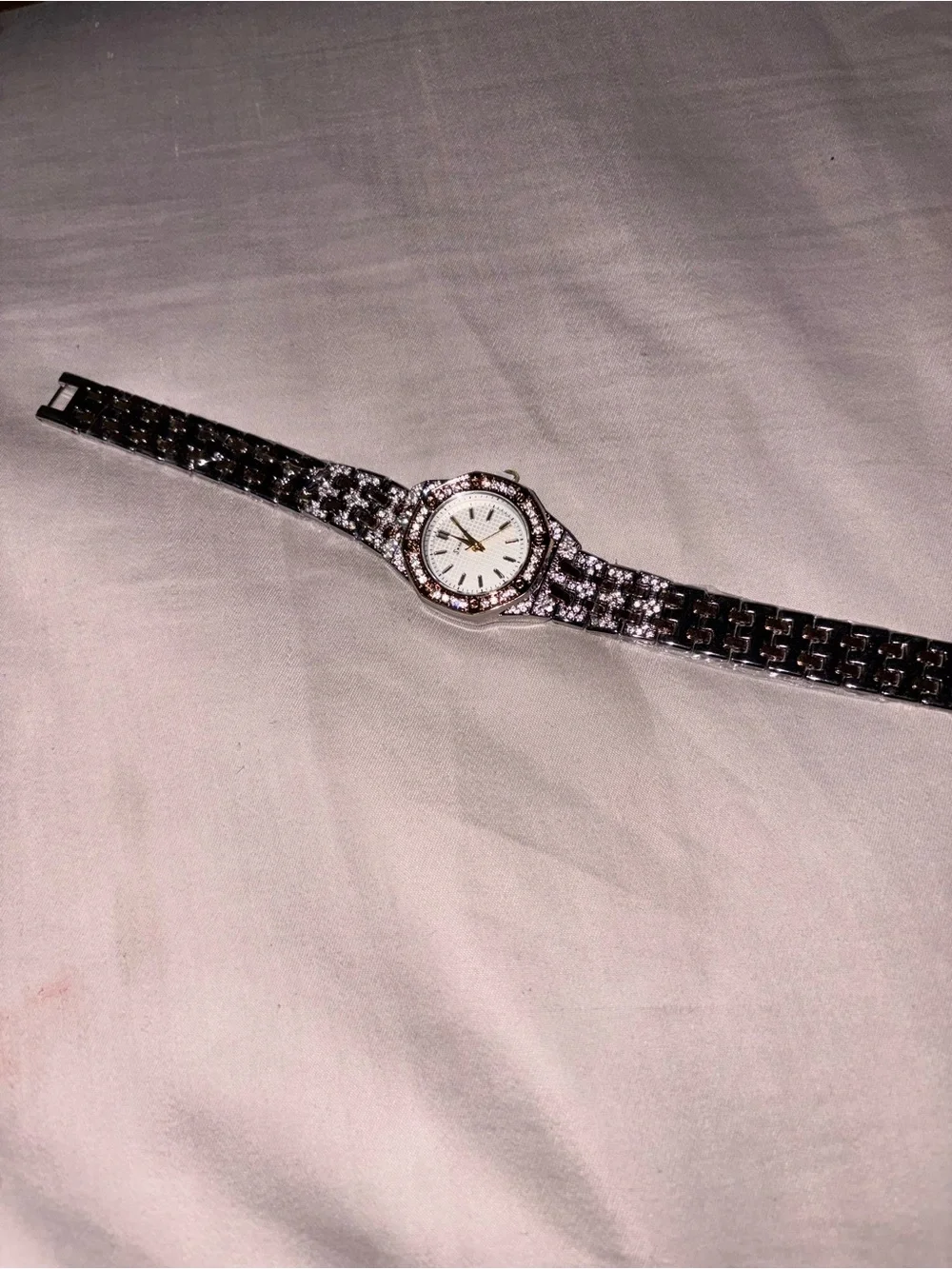 Crystal Accent Silver-Tone Bracelet Watch with White Dial